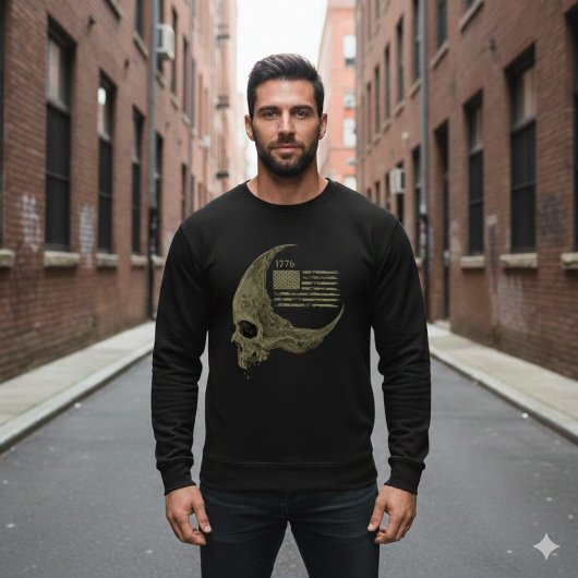 1776 American Flag Skull Crescent Moon T-Shirt