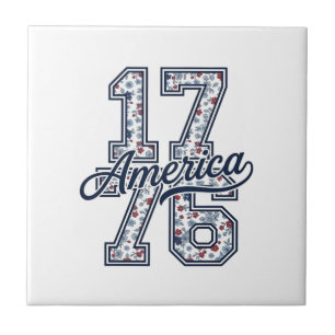 1776 Amerika Bloemrijke Patriottische Vintage Vect Tegeltje