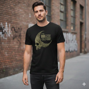 1776 Amerikaanse Vlag Schedel Halvemaan T-shirt