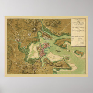 1776 Map Boston Incampments of US & Brit Armies Poster