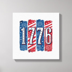 1776 Patriotistische Vuurwerk Vintage Vector Desig Canvas Afdruk