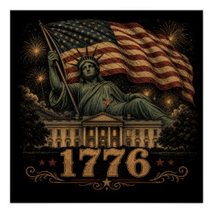 1776 Patriottische Amerikaanse Vrijheidsbeeld Vlag Perfect Poster