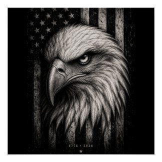 1776 Patriottische Amerikaanse Zeearend Vlag Perfect Poster