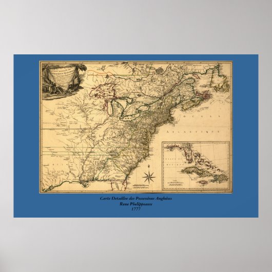  1777 Amerikaanse Colonies Map van Phelippeaux Poster (Voorkant)