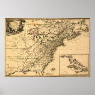 1777 Amerikaanse Colonies Map van Phelippeaux Poster