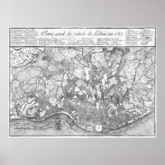 1785 Kaart van Lissabon Poster