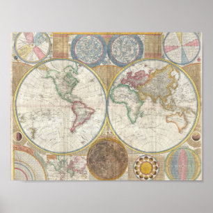 1794 Kaart van de wereld Poster