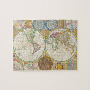 1794 Samuel Dunn Map of the World in Hemispheres Legpuzzel