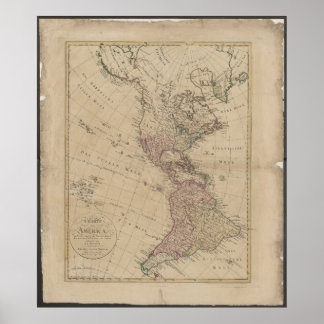 1796 kaart van Noord- en Zuid-Amerika uit Duitslan Poster