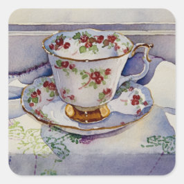 1799 Teacup op Linen Vierkante Sticker