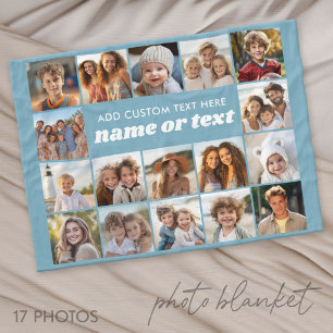17 Foto Collage - Blauw met Tekstblok in het Midde Fleece Deken