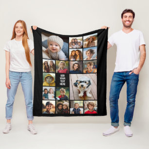 17 Foto collage en tekst - Kan zwart bewerken Fleece Deken