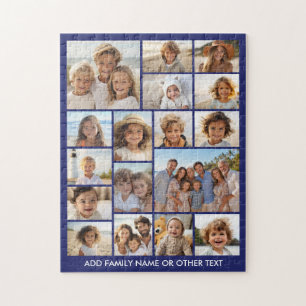 17 Foto Collage en Tekst - Modern Blauw en Wit Legpuzzel