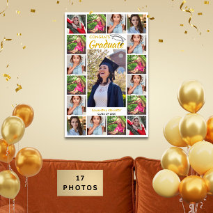 17 Foto Collage Goud Gefeliciteerd Geslaagd Wit   Poster