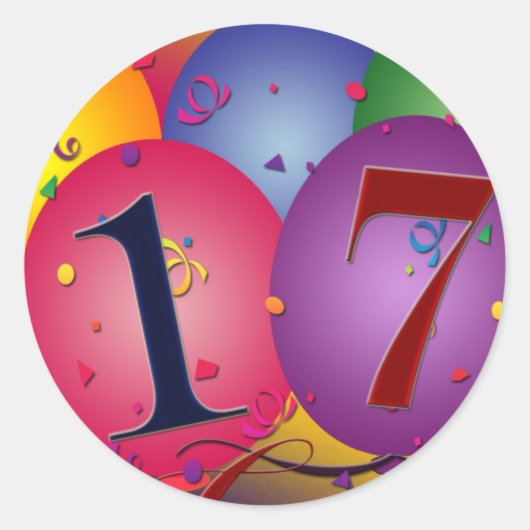 17 jaar! Verjaardagsballonnen Ronde Sticker (Voorkant)