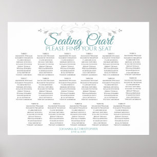 17 Tabel Blauwgroen op White Wedding Seating Chart Poster
