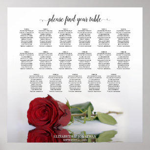 17 Tabel Elegant Red Rose Wedding Seating Chart Poster