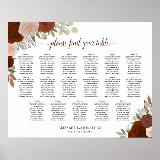 17 Tableau Automne Boho Rose Siège Mariage Tableau (Devant)