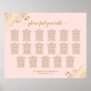 17 Tableau Blush Pink & Gold Mariage Seating Chart
