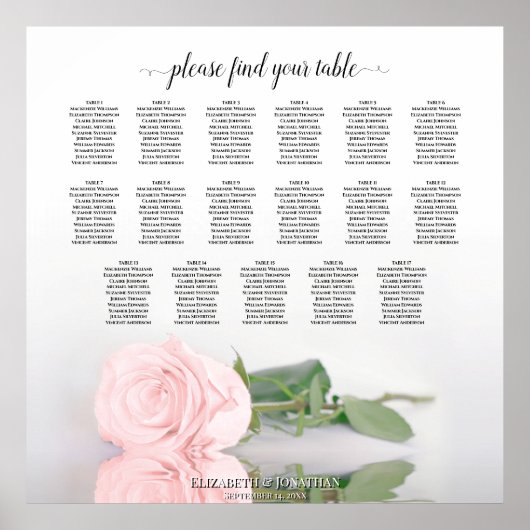 17 Tableau Élégant Mariage rose Rose (Devant)