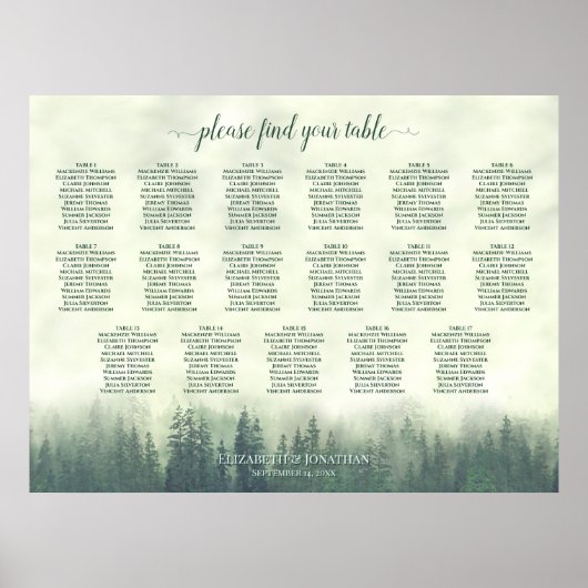 17 Tableau Plan de Table Mariage Forêt de Pins Ver (Devant)