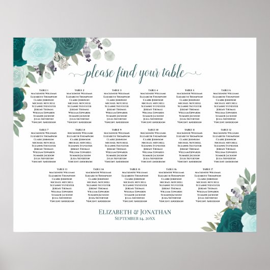 17 Tableau Tableau Turquoise Boho Floral Mariage S (Devant)