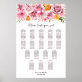 17 Tafel Elegant Roze Bloemen Bruiloft Zitkaarten Poster (Voorkant)