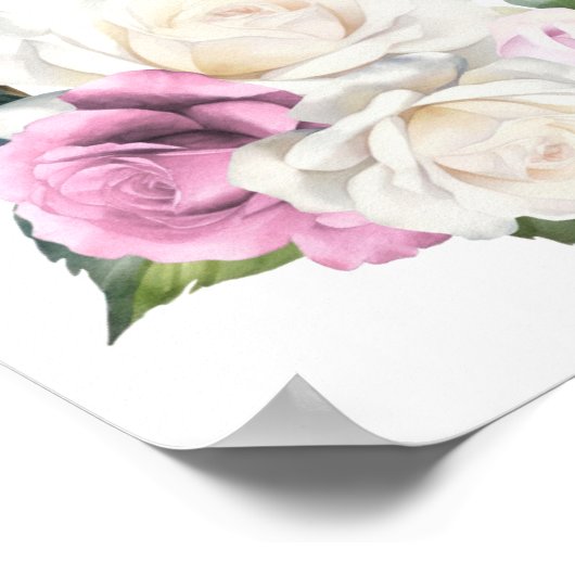 17 Tafel Roze Witte Roos Bloemen Zitting Grafiek Poster (Hoek)