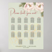17 Tafel Salie & Blush Bloemen Trouwstoel Zitting Poster (Voorkant)
