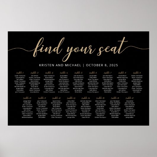 17 Tafels Vind uw Seat Black Zitkaarten Plan Poster (Voorkant)