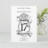 17de trouwdag Zwart en witte rozen Kaart (Staand voorkant)