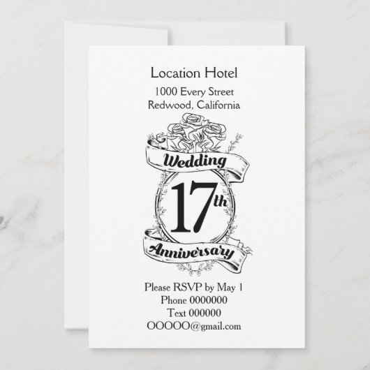 17de trouwdag Zwart en witte rozen Kaart (Achterkant)