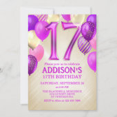 17e anniversaire Ballons roses Invitation (Devant)