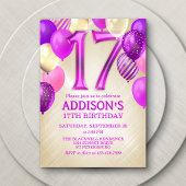 17e anniversaire Ballons roses Invitation