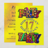 17e anniversaire de fête invitation (Devant / Derrière)