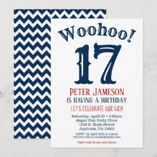17e anniversaire Invitation Ado Garçon Marine Bleu