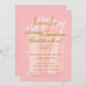 17e anniversaire Invitation Filles Coeurs d'or ros (Devant / Derrière)