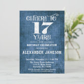 17e anniversaire Invitation Linge bleu Rustique Br (Debout devant)