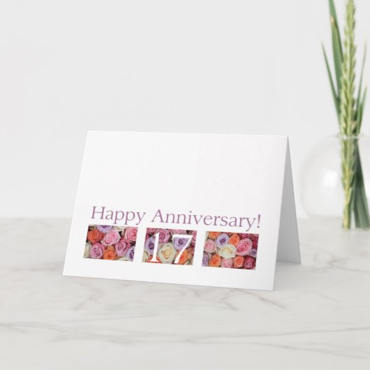 17e anniversaire Mariage Carte pastel roses (Devant)
