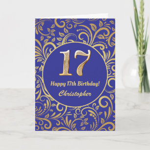 17e anniversaire Marine bleu et or modèle floral