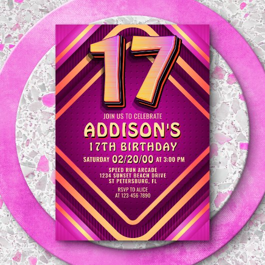 17e anniversaire Neon Invitation