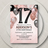 17e anniversaire Rose Gold Ballons Invitation