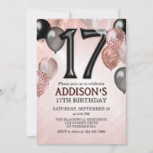 17e anniversaire Rose Gold Ballons Invitation (Devant)