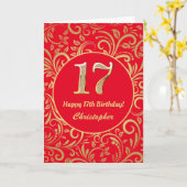 17e anniversaire Rouge et or modèle floral (Fleur jaune)