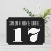 17e Birthday party Invite, zwart-wit. Kaart (Staand voorkant)