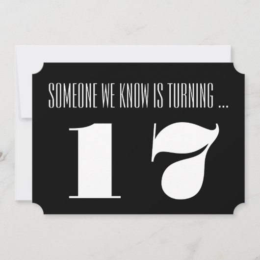 17e Birthday party Invite, zwart-wit. Kaart (Voorkant)