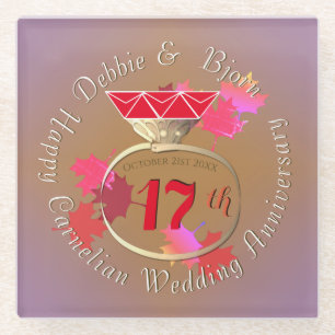 17e bruiloft Jubileum Carnelian Glazen Onderzetter