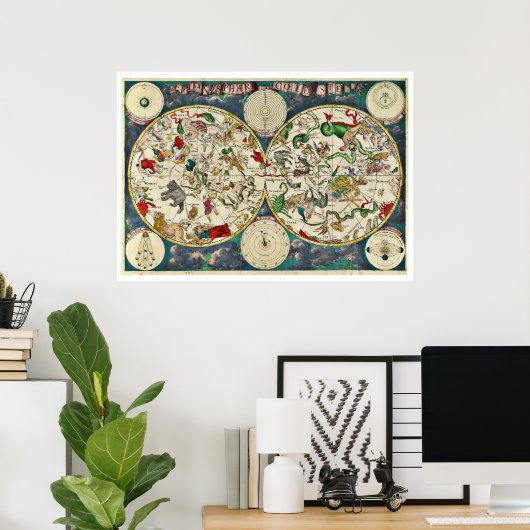 17e eeuw Celestial Map Poster (Thuiskantoor)