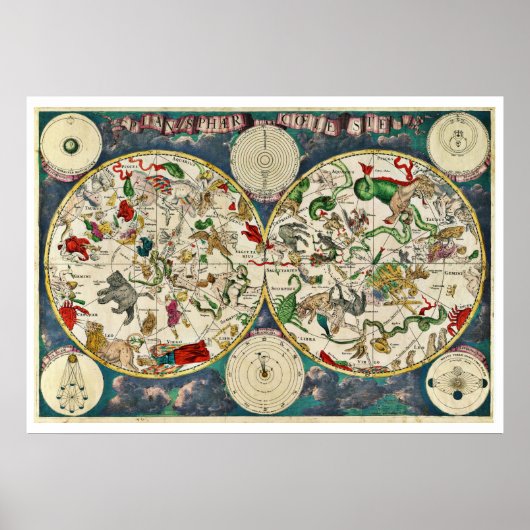 17e eeuw Celestial Map Poster (Voorkant)
