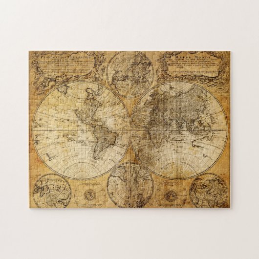 17e eeuw oude puzzel van de World Continent Map (Horizontaal)